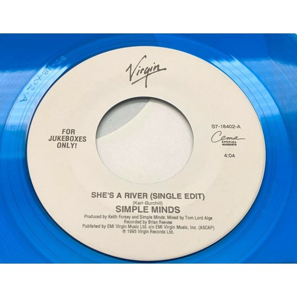Simple Minds She's a River / Celtic Strings 45 Rock Blue Vinyl Record Virgin - Picture 1 of 4